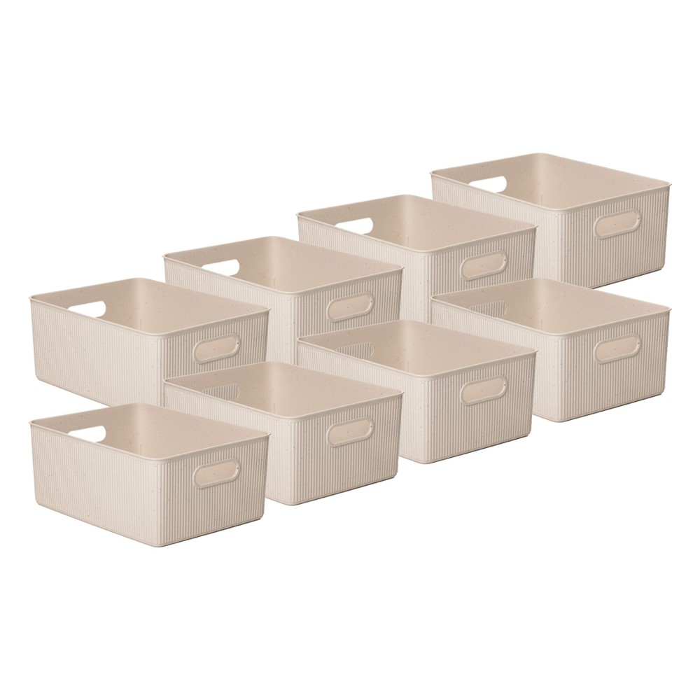 Ribbed Eco-Friendly Plastic Open Storage Bins Organizer, Large (8 Pack) 15 Liter