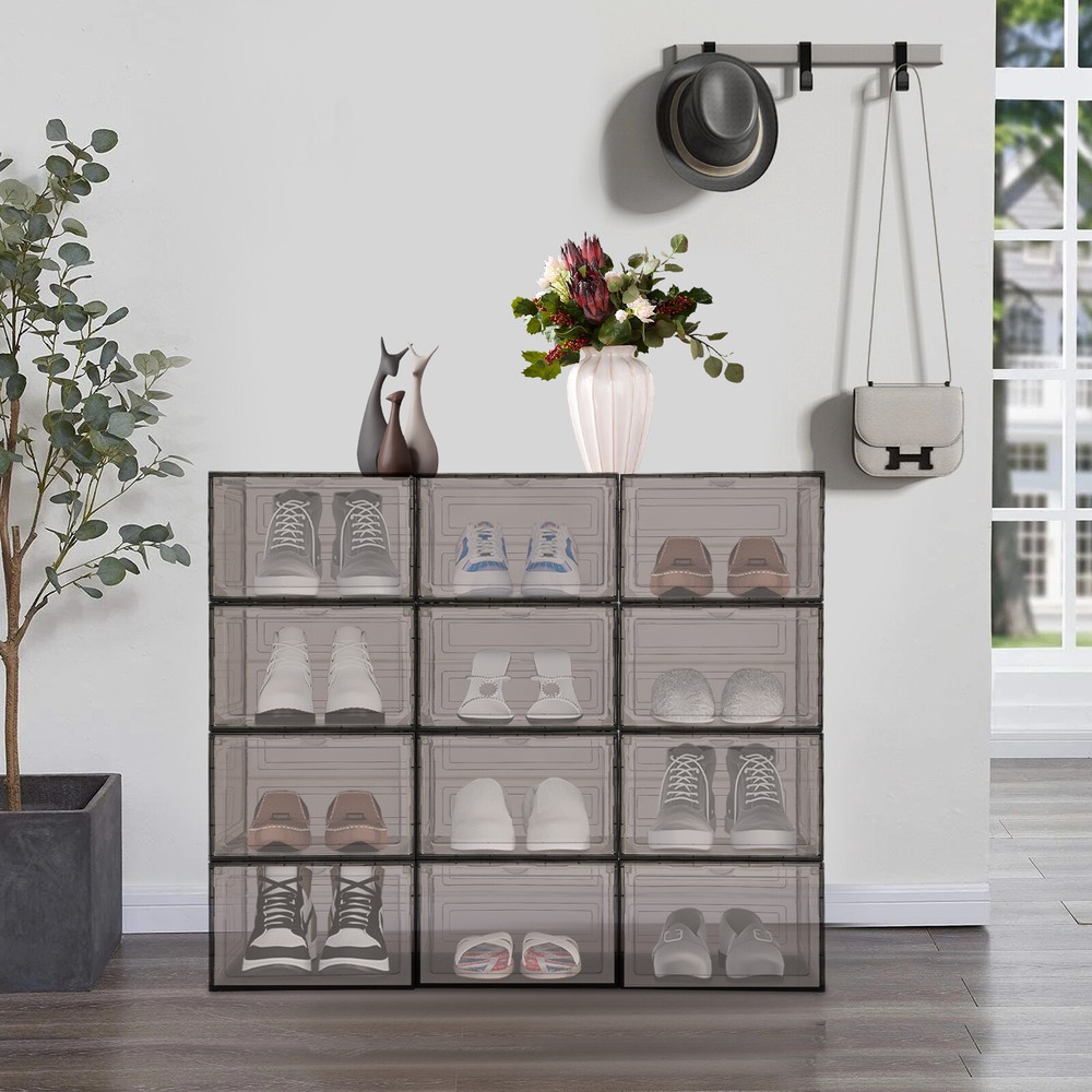 12PCS Shoe Storage Box Organizer Stackable Sneaker Display Case Container NEW