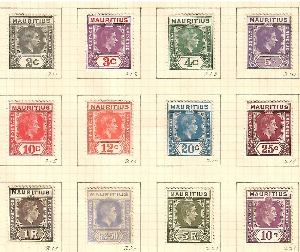 Mauritius 1938 definitive set George VI mint