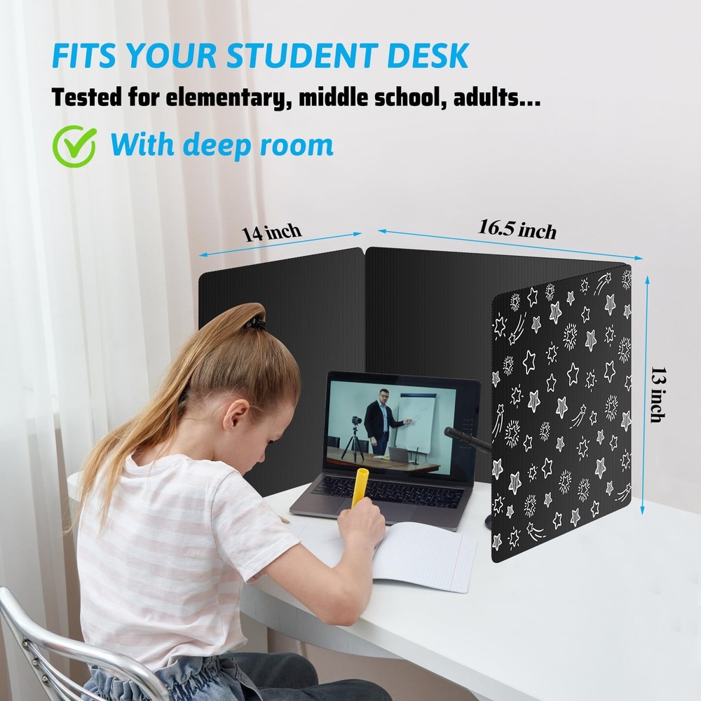 Black 24-Pack Desk Dividers for Students, Waterproof Plastic Study Carrel Div...