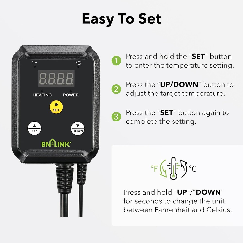 BN-LINK Digital Heat Mat Thermostat Controller for Seed Germination, Black