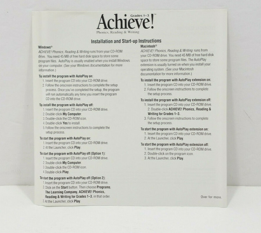 Achieve! Phonics Reading Writing Grades 1-3 Age 5 - 8 Learning Company Software