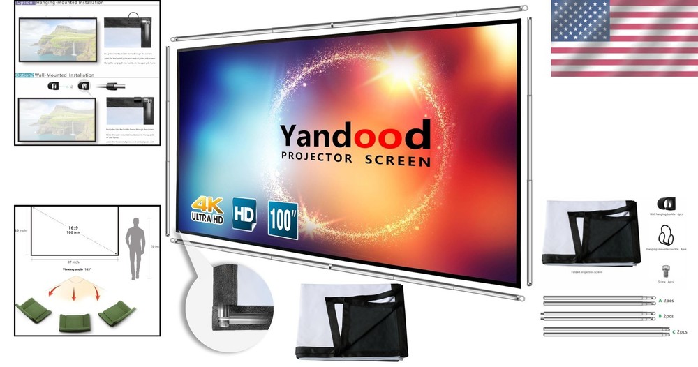 Portable Stainless Frame Projector Screen with Black Backing - 1080P/4K Ready