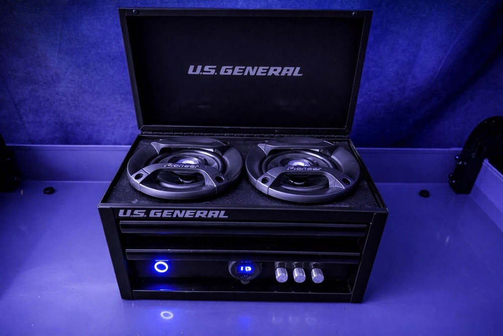 Black mini tool box Bluetooth speaker- voltmeter- charging ports