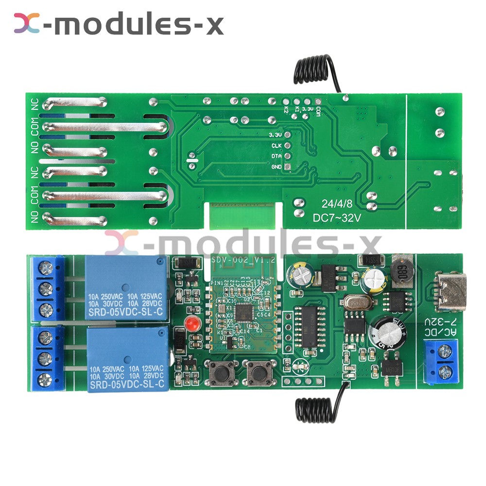 7V-32V AC/DC eWeLink APP Bluetooth 2CH WIFI Relay Switch Module Type-C RF 433