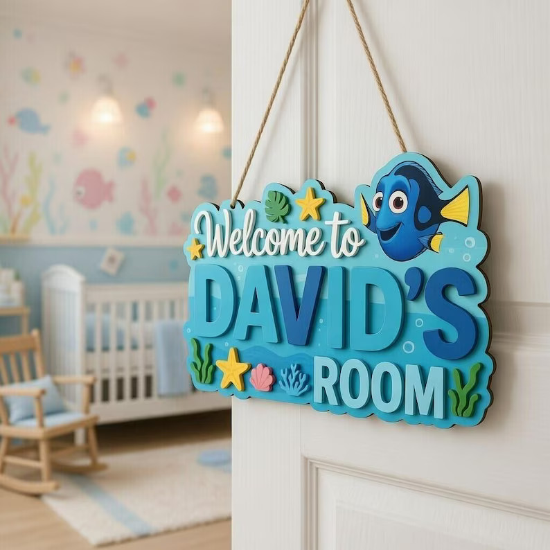 Personalized Ocean Fish Name Wall Sign with Rope