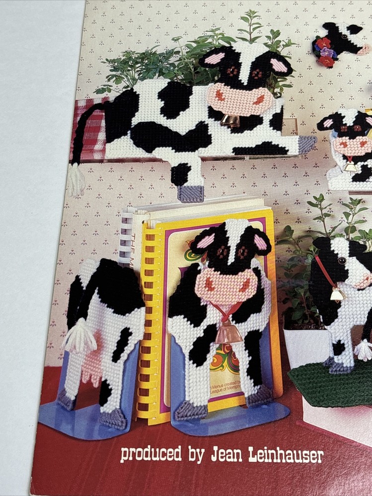 ASN Cows Shelf Sitter Recipe Holder Tissue Box Plastic Canvas Pattern 3096