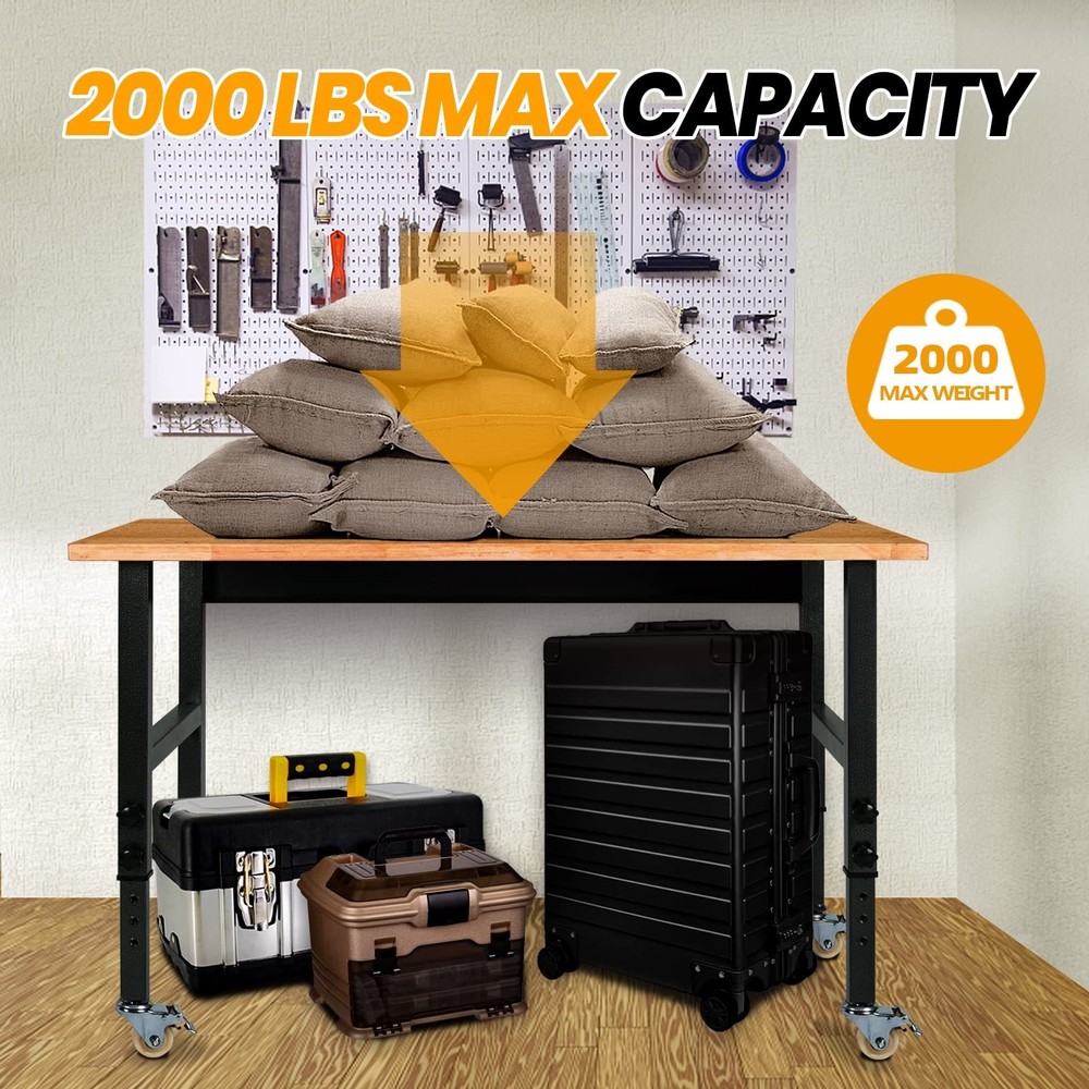 48"x 24" Adjustable Work Bench, Workbench Heavy-Duty Work Table for Garage