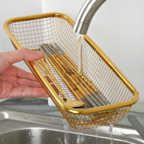 Gold Kitchen Drawer Organizer, Stackable Mesh Storage Baskets, Stainless Steel