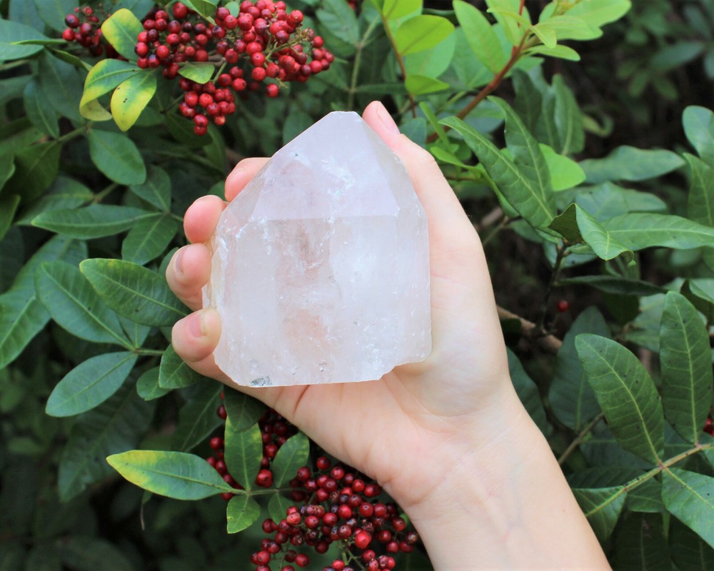 LARGE Clear Quartz Crystal Point with Cut Base - Free Standing Crystal Points