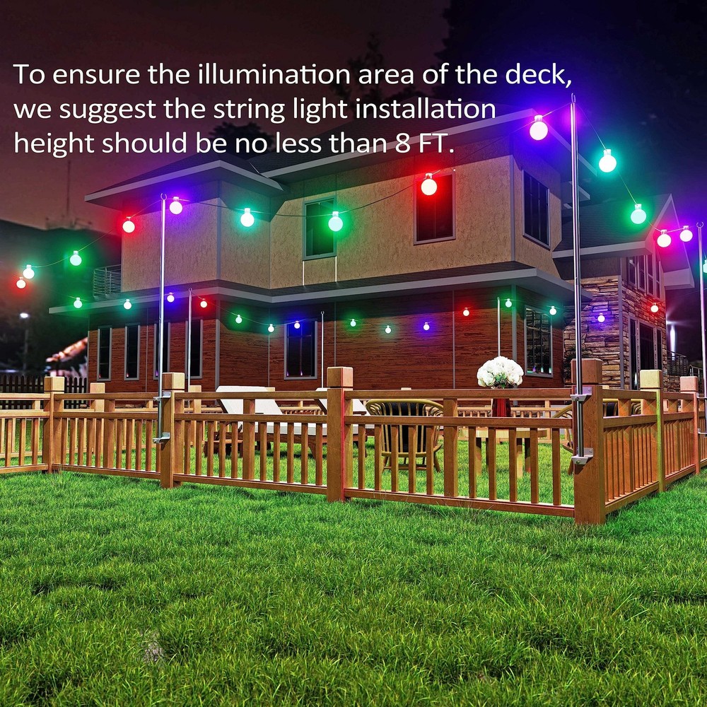 2 Pack 6.5 FT Stainless Steel String Lights Pole Bracket/Holder for Deck Rail...