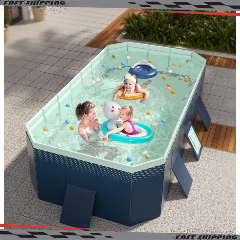 Large Swimming Pool Foldable Bathtub Rectangular Above Ground Fits Adult Kiddie
