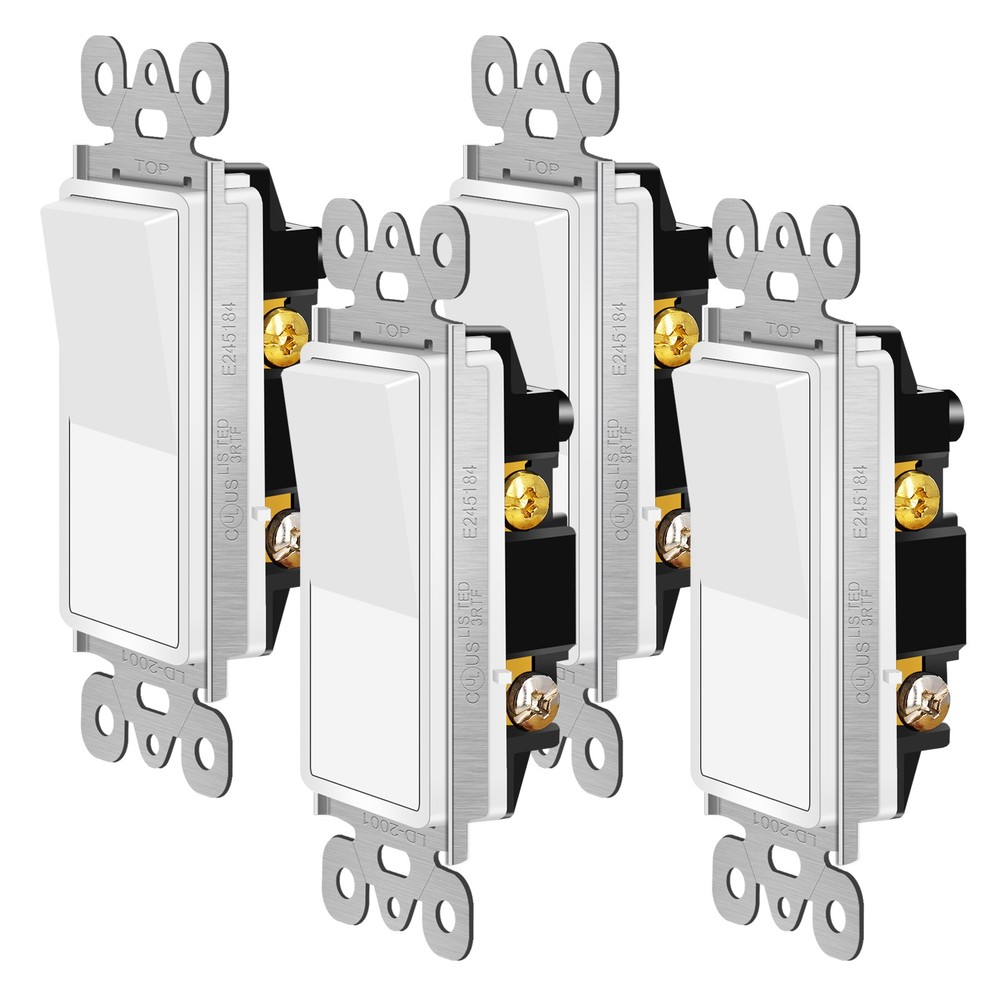 4Pack Decorator Paddle Rocker Light Switch Single Pole Grounding Screw UL Listed