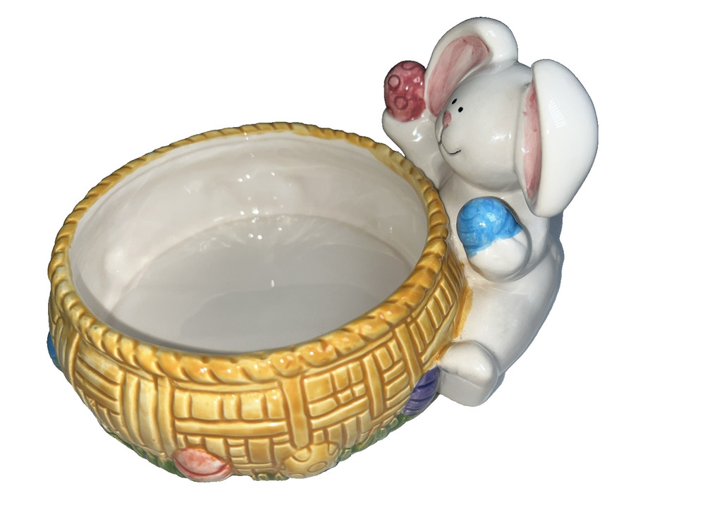 Easter Candy Dish Papel Ceramic Bowl Easter Eggs Bunny Rabbit