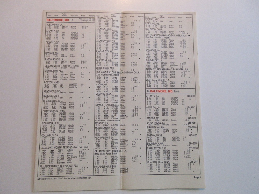 DELTA AIRLINES 1973 BALTIMORE FLIGHT SCHEDULE BROCHURE BOOKLET