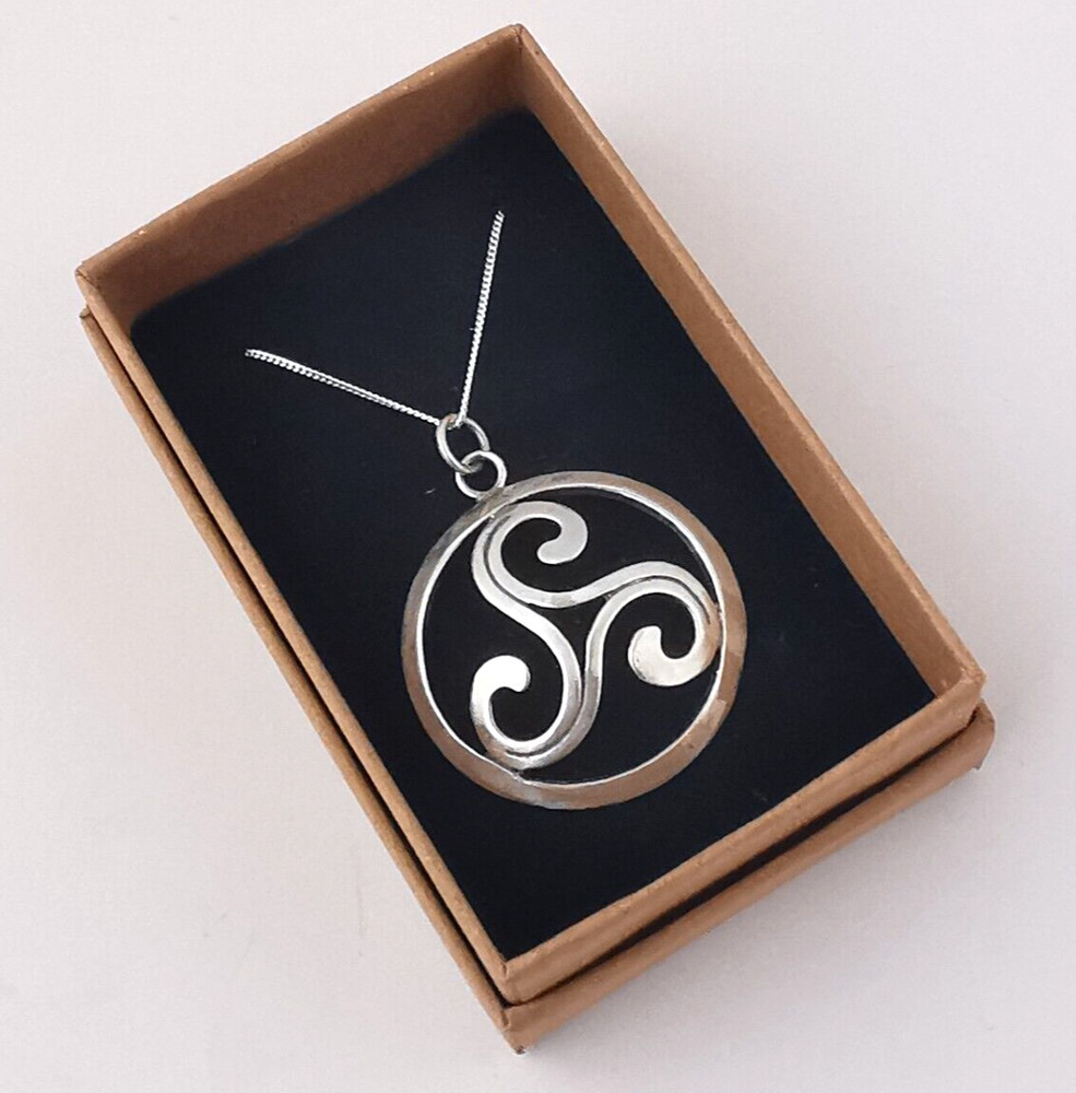 Solid Silver Celtic Triskelion Pendant & Chain