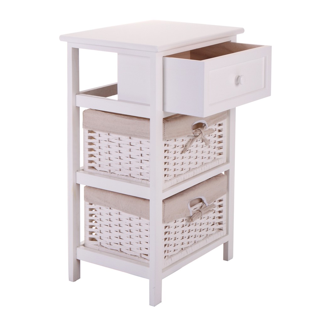 Bedside Table Modern End Table Tall Legs One Drawer Nightstand Baskets Storage
