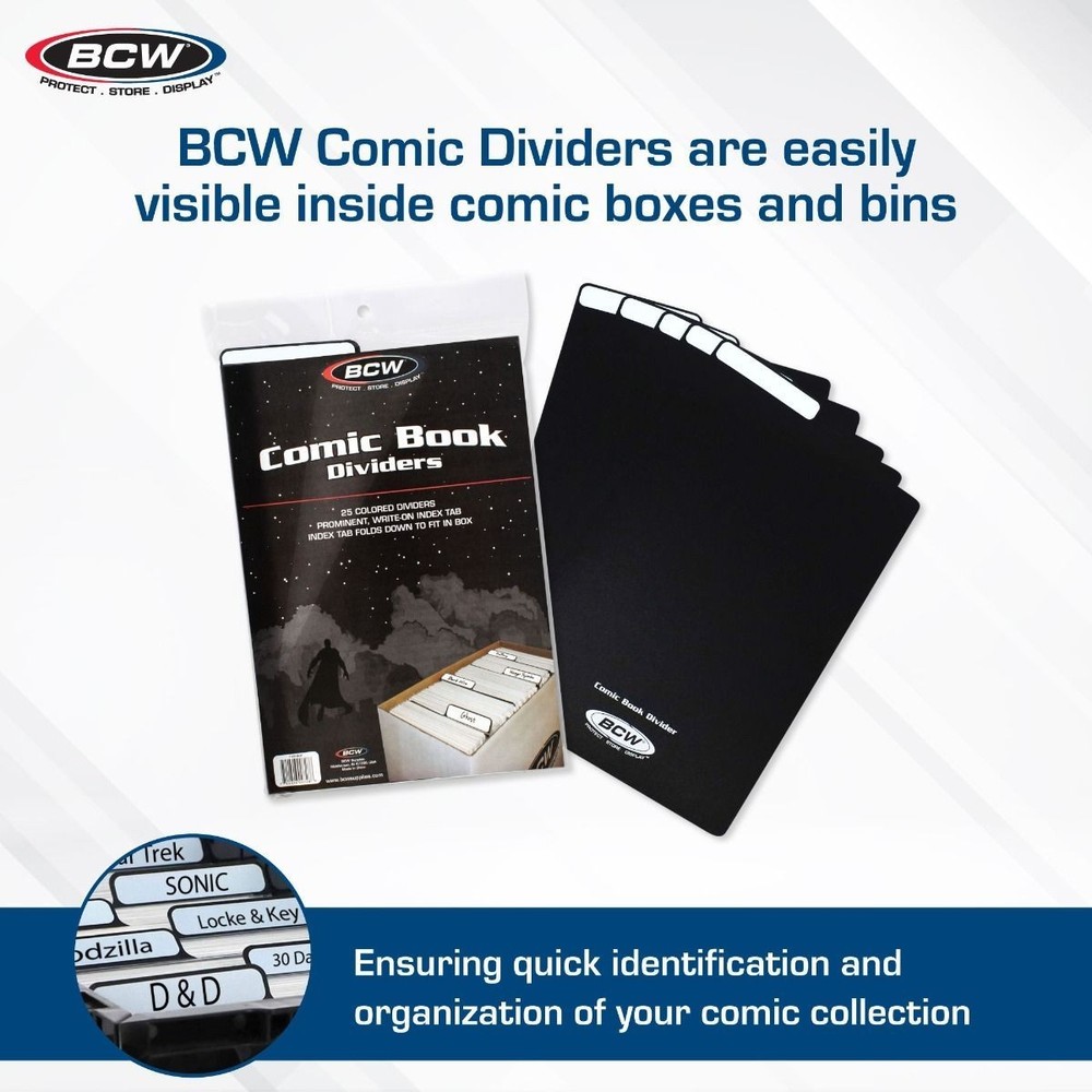 25 BCW Black Comic Book Plastic Dividers With Folding Write On Tab Free Shipping