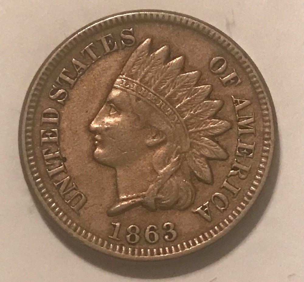 1863 Indian cent , XF.,  Scarce