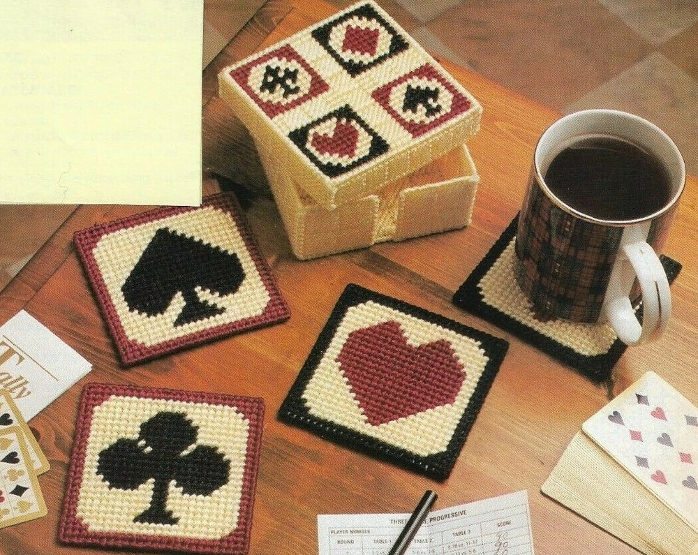 CARD COASTERS & POKER STORAGE BOX HOME DECOR PLASTIC CANVAS PATTERN INSTRUCTIONS