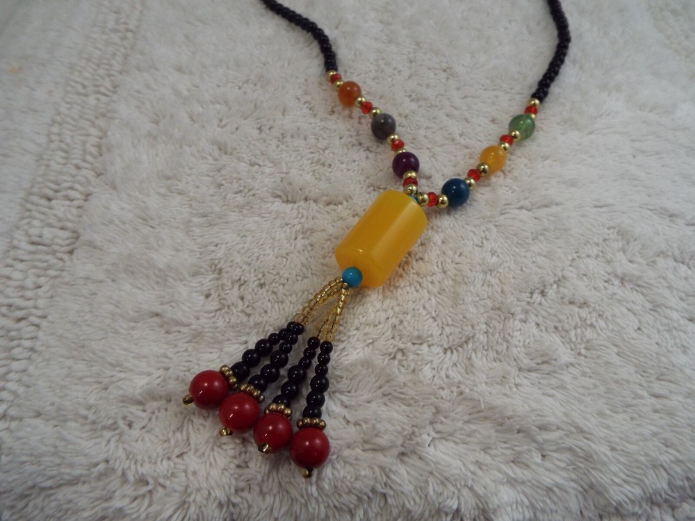 Colorful Bead Tassel Pendant Necklace (C38)