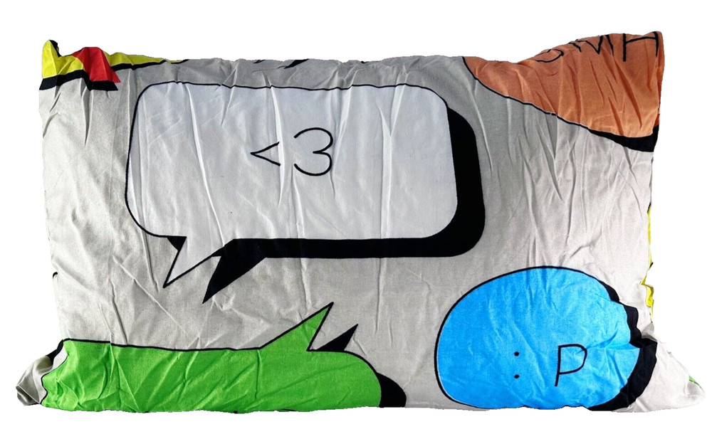 Smiley Face Emoji Pillow 2-Piece Set, Gray/Multicolor