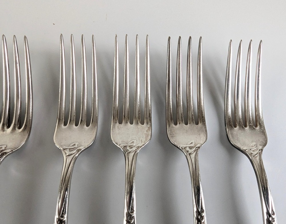 6 Reed & Barton Modern Art Dinner Forks circa 1904 No Monogram 7" Silverplate