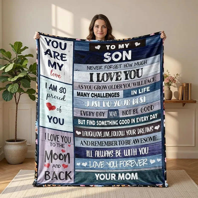 To Son Love Message Blanket Flannel Throw Gift