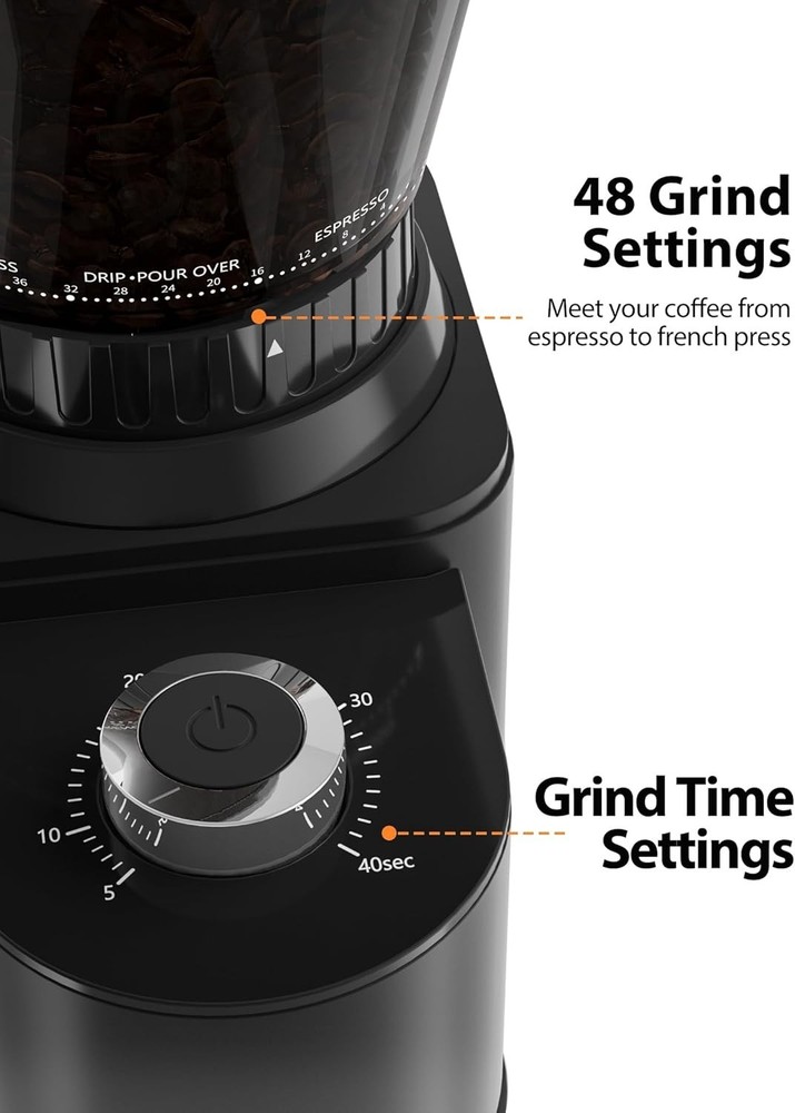 Aromaster Coffee Bean Grinder with 48 Gind Settings, Conical Burr Coffee Grinder