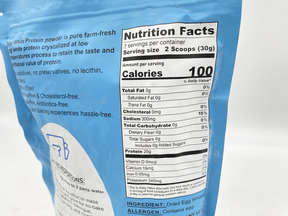 Egg White Protein Powder Pasteurized No Additives, High Protein, 8 oz. Bag