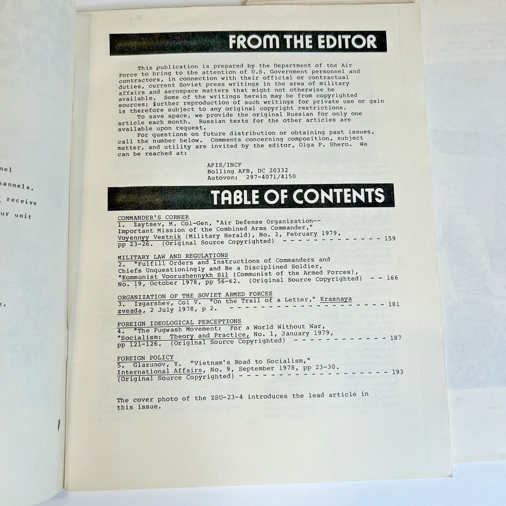 Soviet Press Selected Translations 1979 USAF Intelligence 3 Issues Military