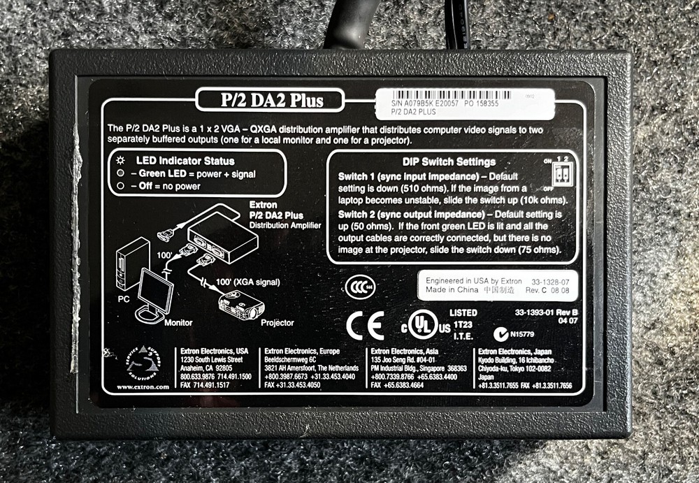 Extron P/2 DA2 Plus Versa Tools 2-Output VGA Distribution Amplifier w/IEC