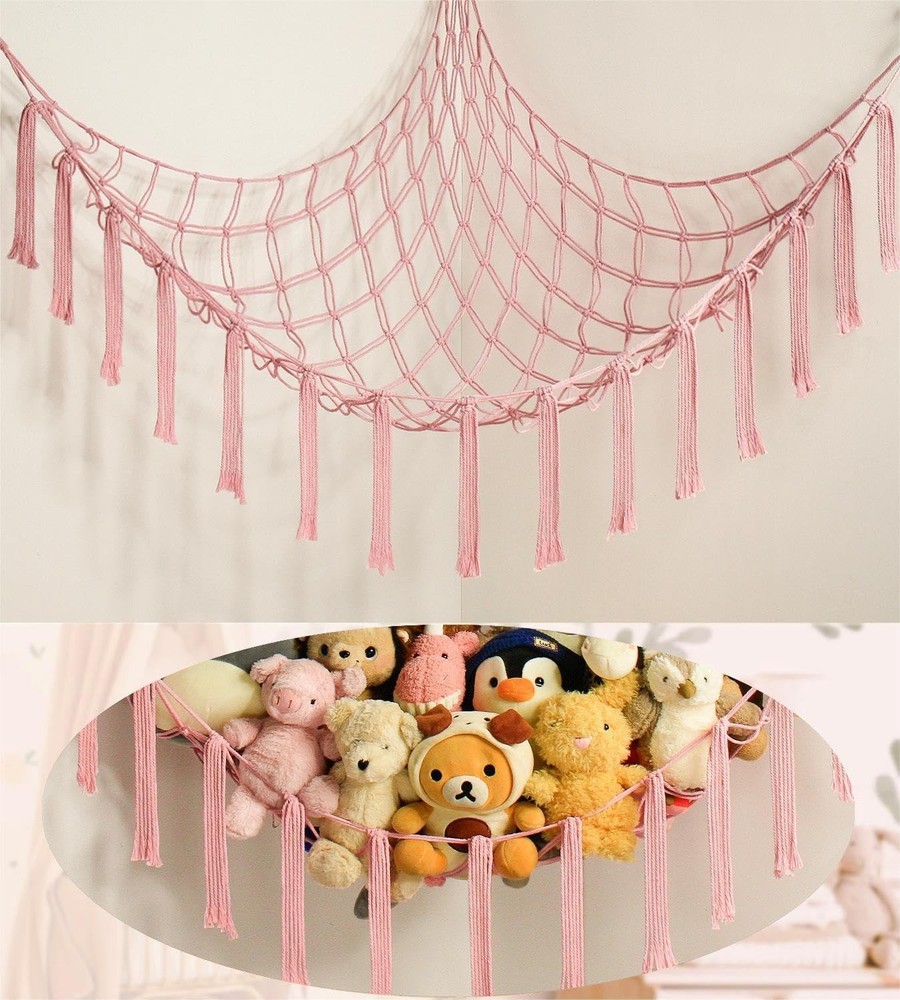 Fun & Functional Stuffed Animal Storage Hammock - Baby Pink
