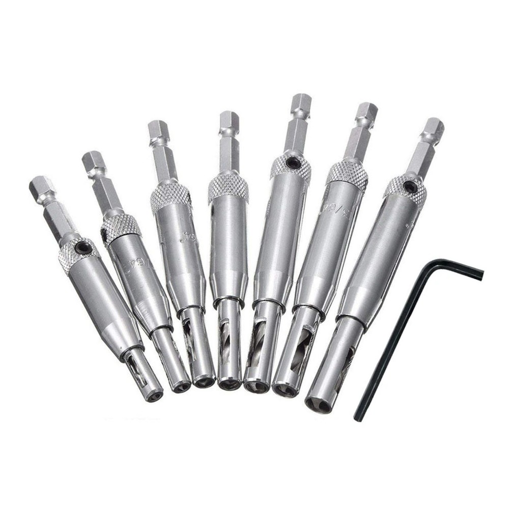1/4in Hex Self Centering Hinge Hardware Drill Bit Set Fit 5/64in, 7/64in Size