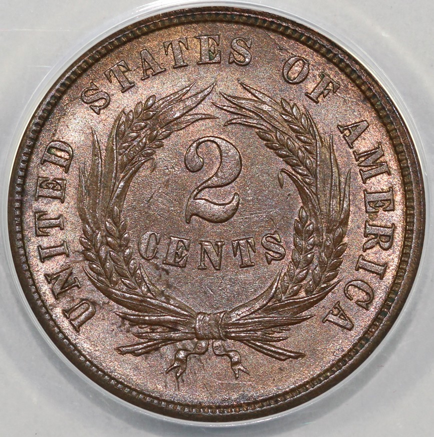 1864 2c Large Motto Two Cent Piece ANACS MS 61 RB