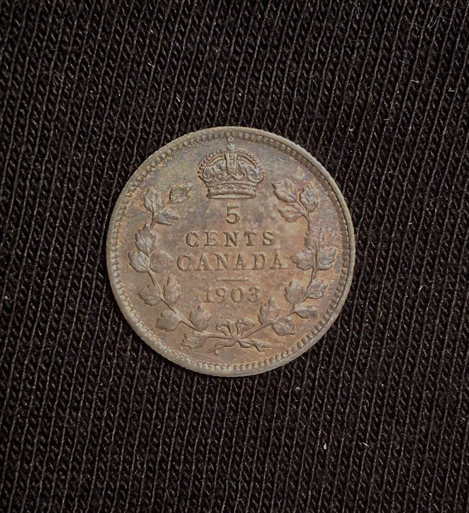 CANADA-1903  5 CENT SILVER-AU-DARK TONING