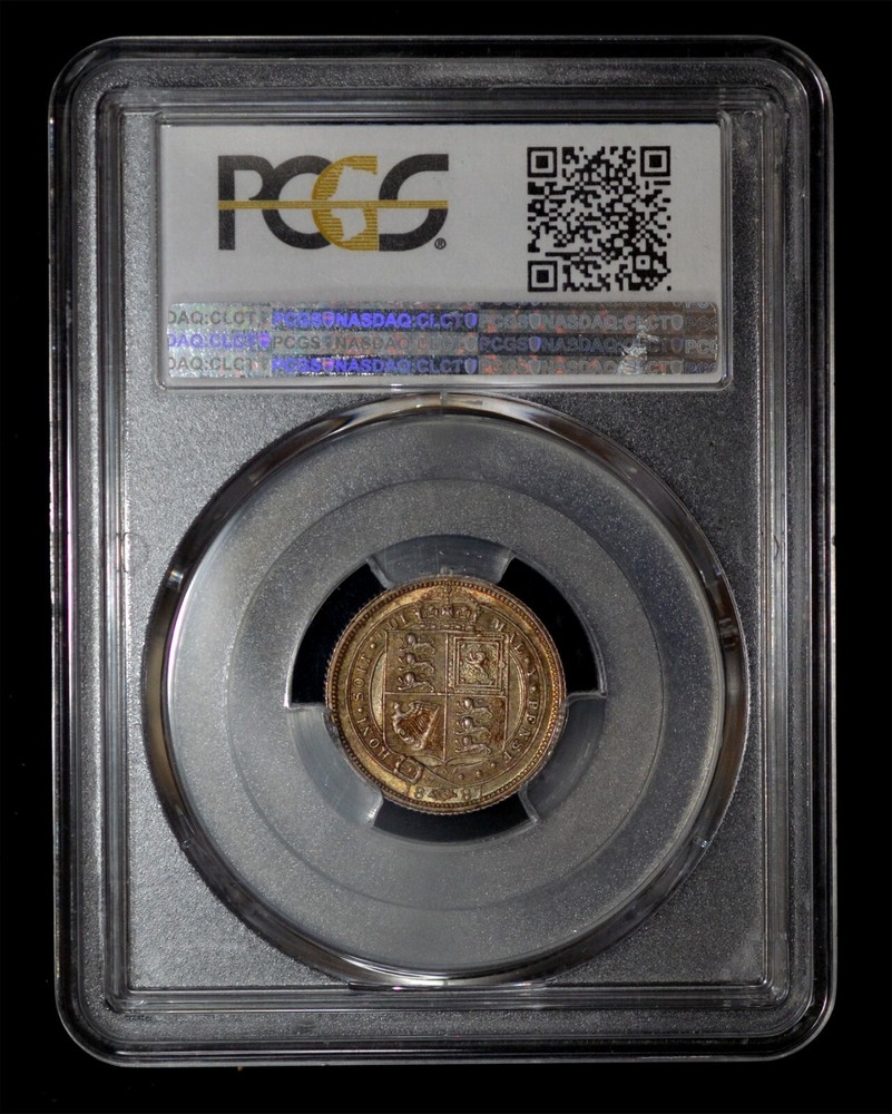 PCGS MS64 1887 Great Britain 6 Pence Shield Rev - toned!