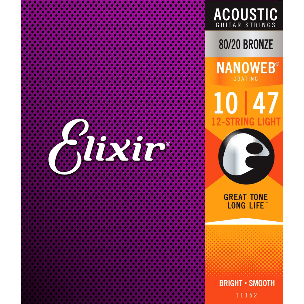 Elixir 11152 Nanoweb 80/20 Bronze 12-String Light Acoustic Guitar Strings