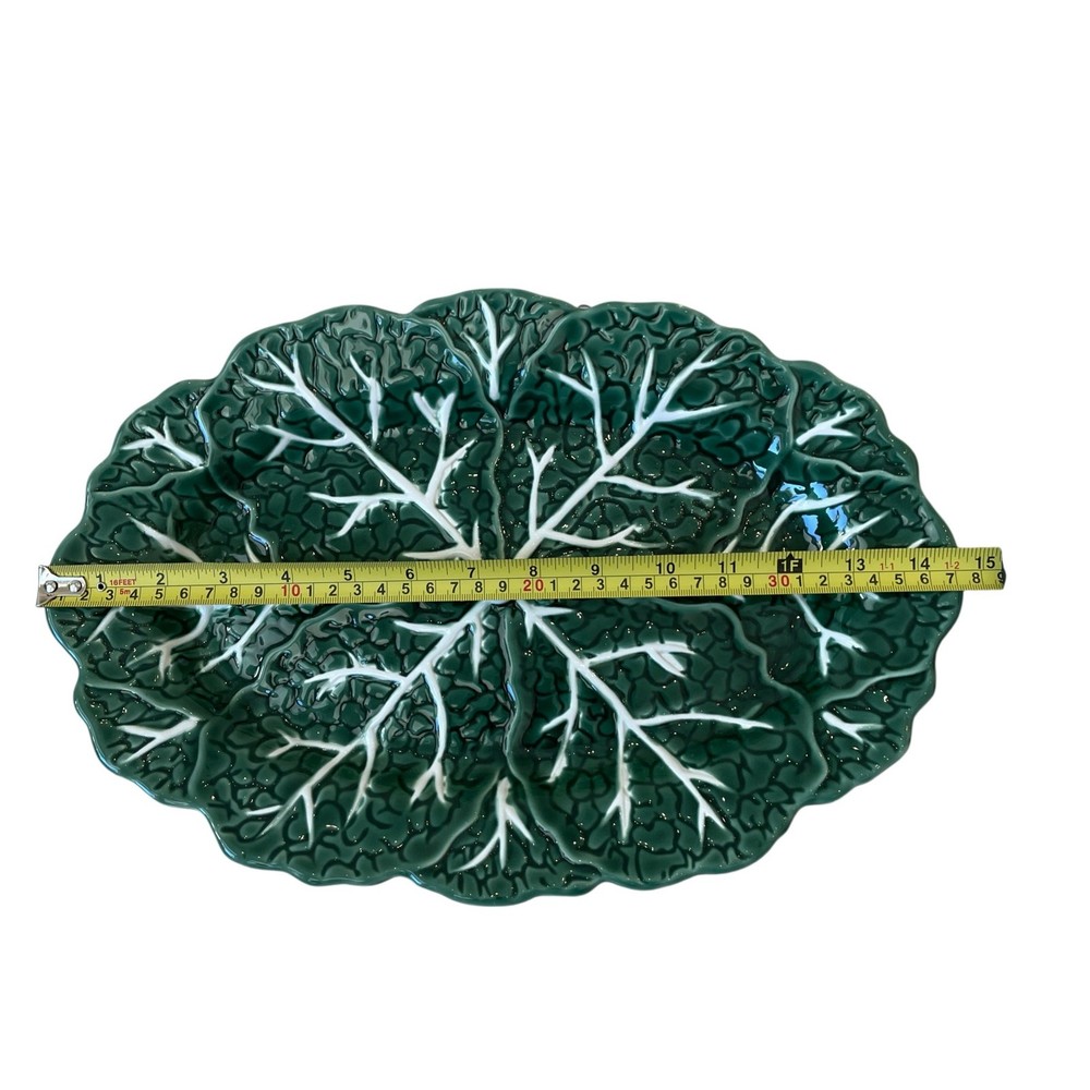 Maxcera Green Cabbage Leaf Oval Serving Platter 14.75” Ceramic NEW