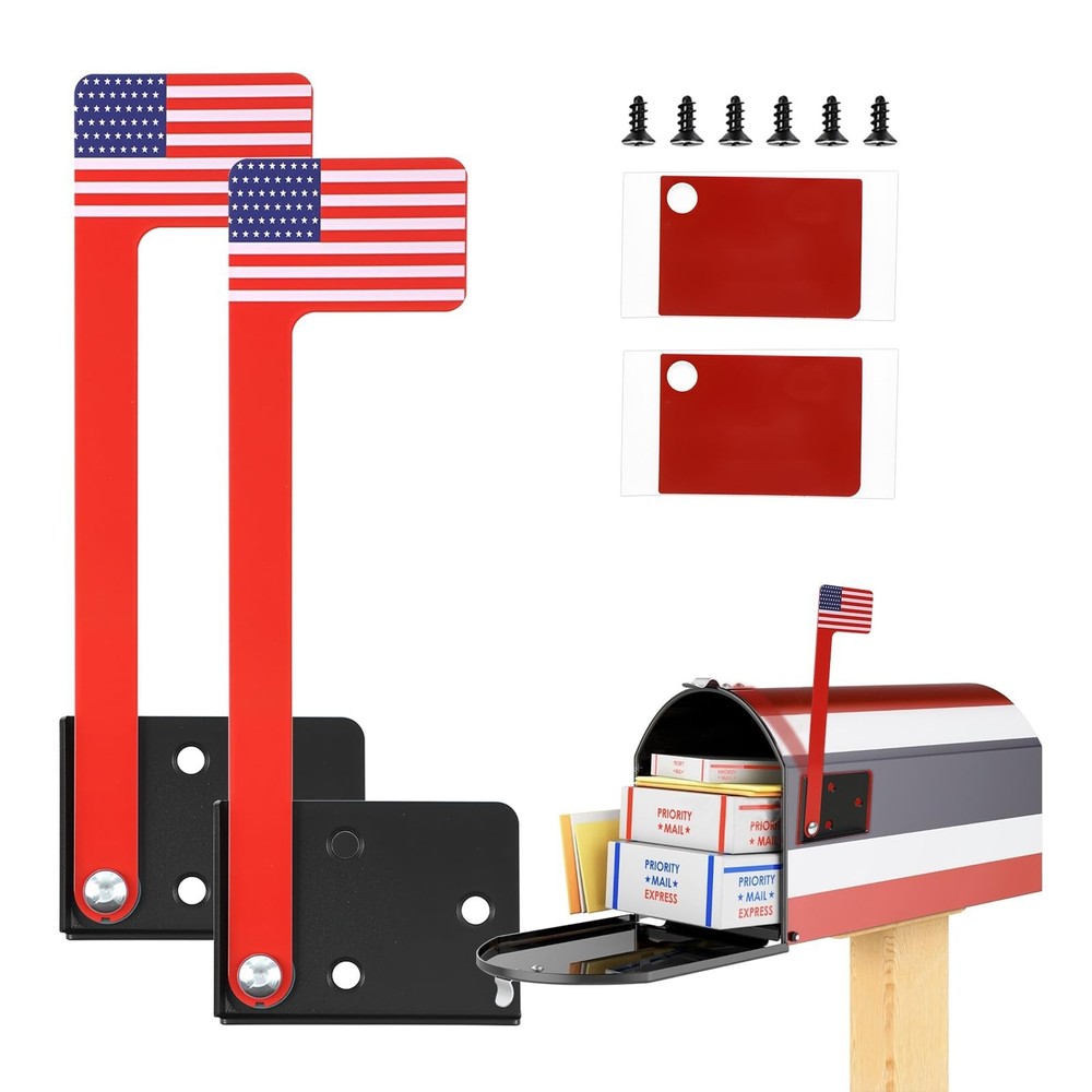 2 Pack Red Mailbox Flag Replacement Kit - Durable Metal Flags, Easy Install, All
