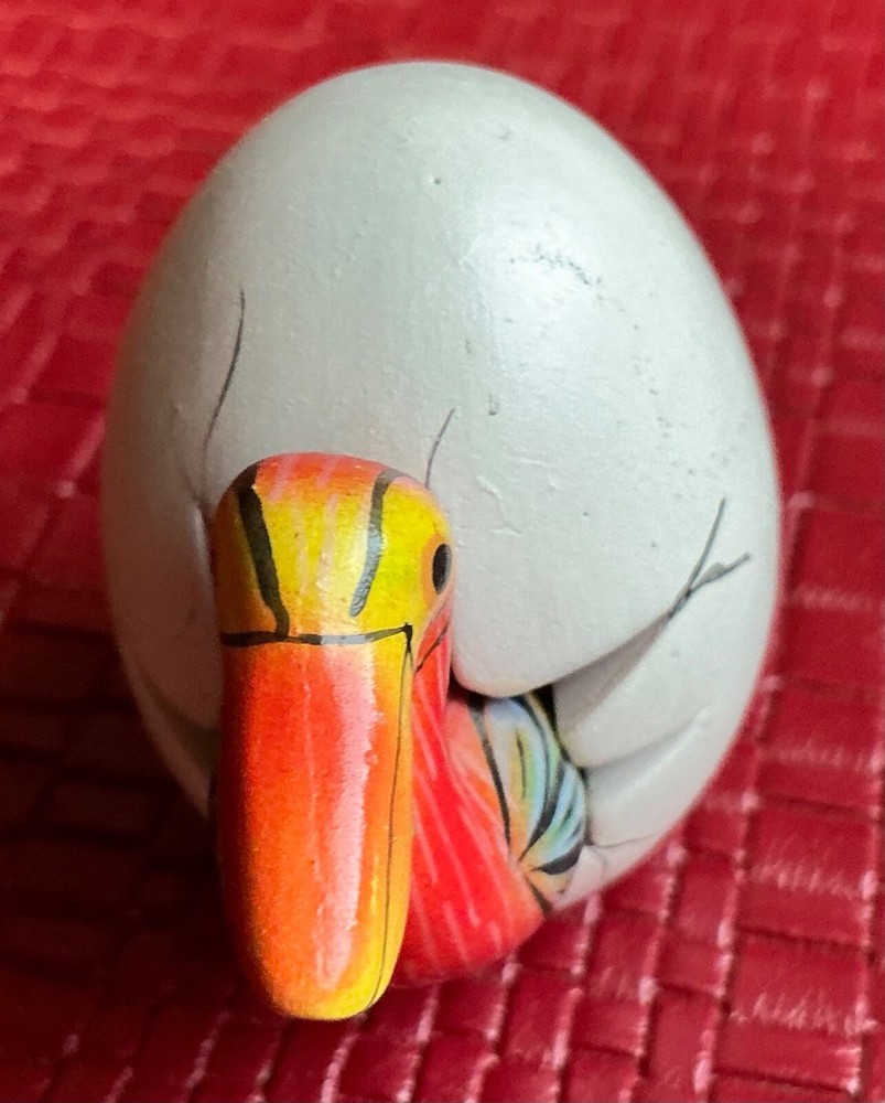 Hand painted BIRD hatching from CRACKED EGG figurine Mexico 2”