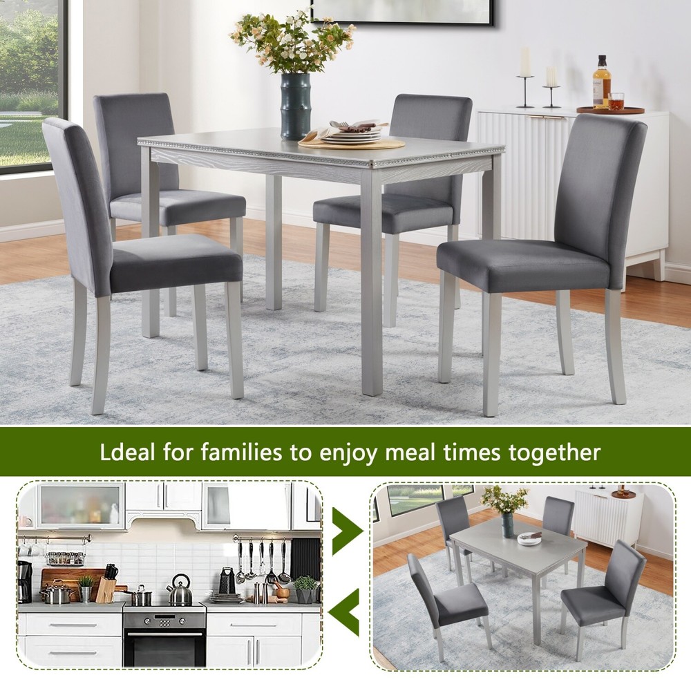 5 Piece Dining Table Set Wooden Dining Table & 4 Chairs for Kitchen Dining Room