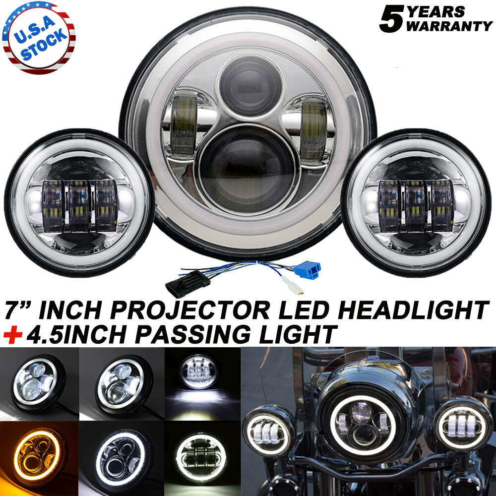7" LED Headlight+ 4.5 Passing Lights For Harley Davidson Electra Glide Road King