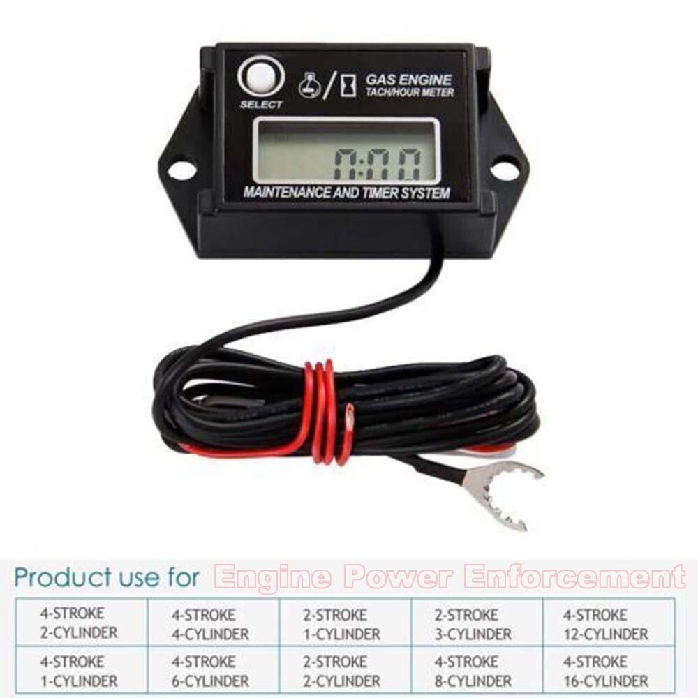 Waterproof Tachometer Tiny Tach Hour Meter Fits 2 Stroke & 4 Stroke Small Engine