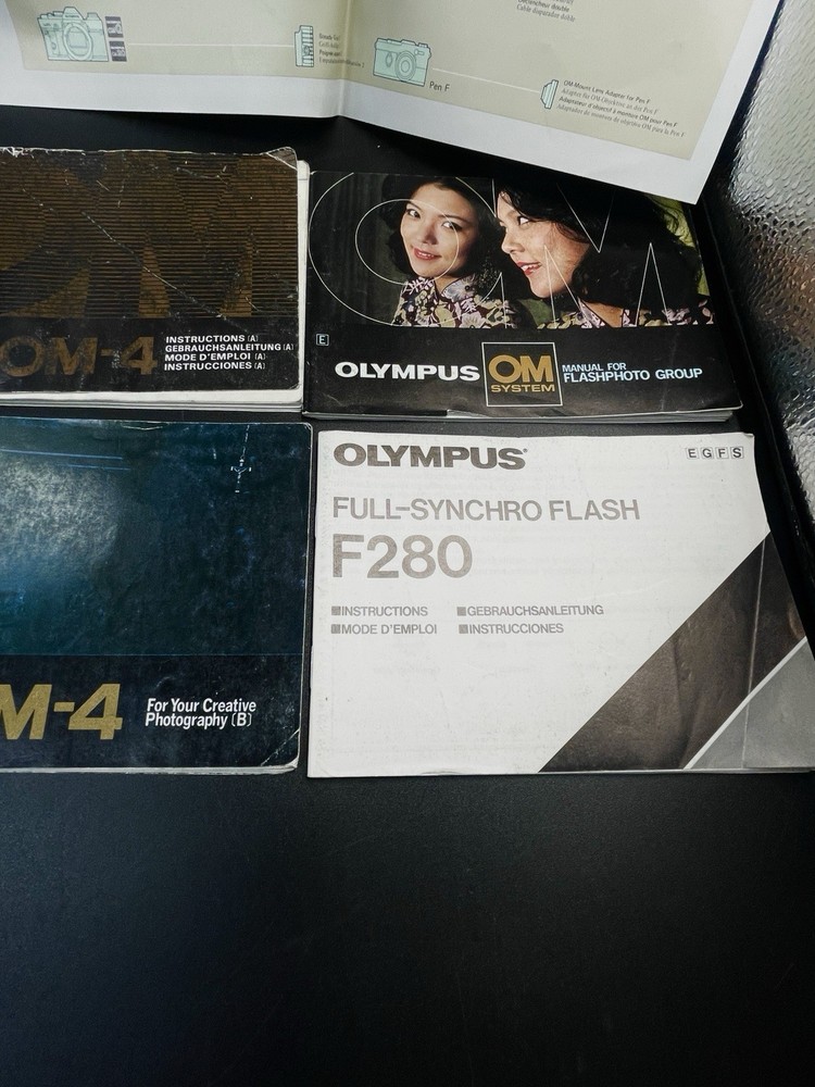 Olympus OM Manuals, System Chart, T45 Electronic Flash w/ bracket & battery