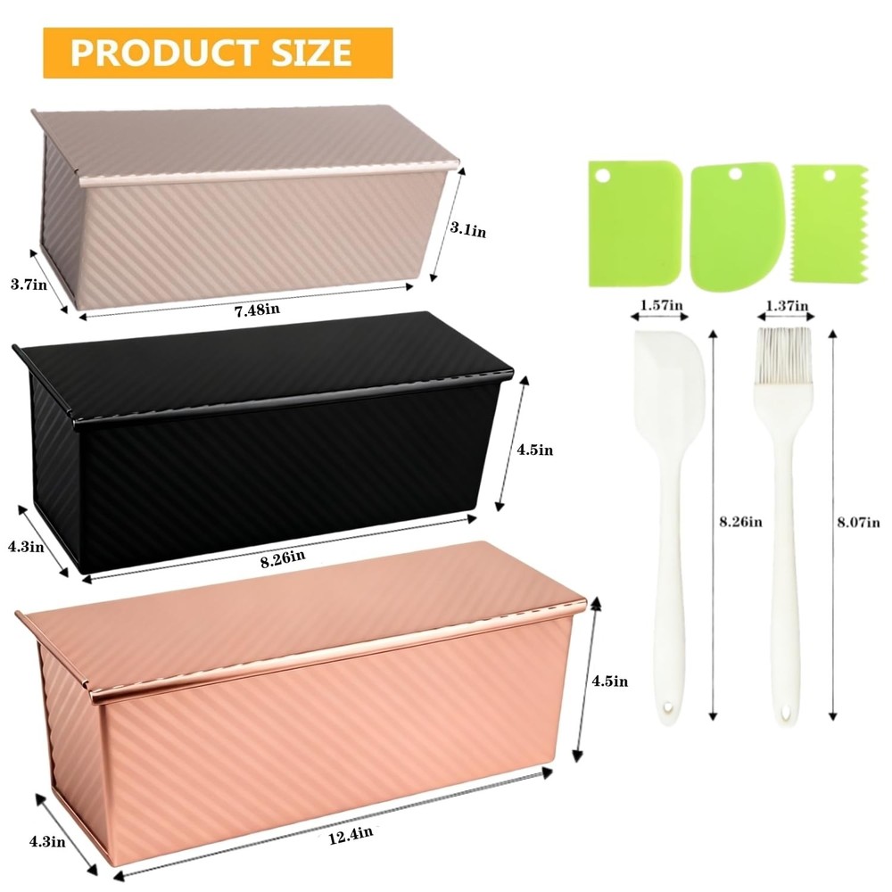 3 Pack Set Pullman Loaf Pan with Lids 2.2 lb & 1 lb & 0.8 lb Dough Capacity...