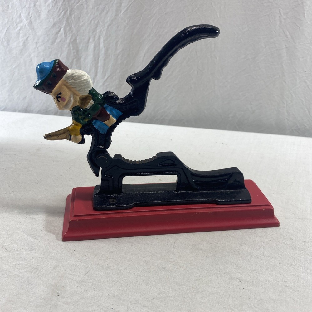 Hand-Painted Reproduction Kitchenware Cast Iron Nut Cracker On Wooden Base