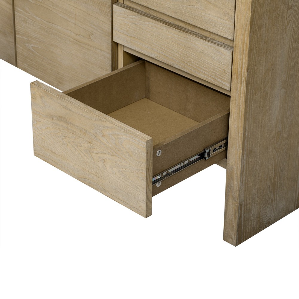 60" Modern Solid Ash Veneer Sideboard (3 Doors+3 Drawers, Semi-Open Shelf