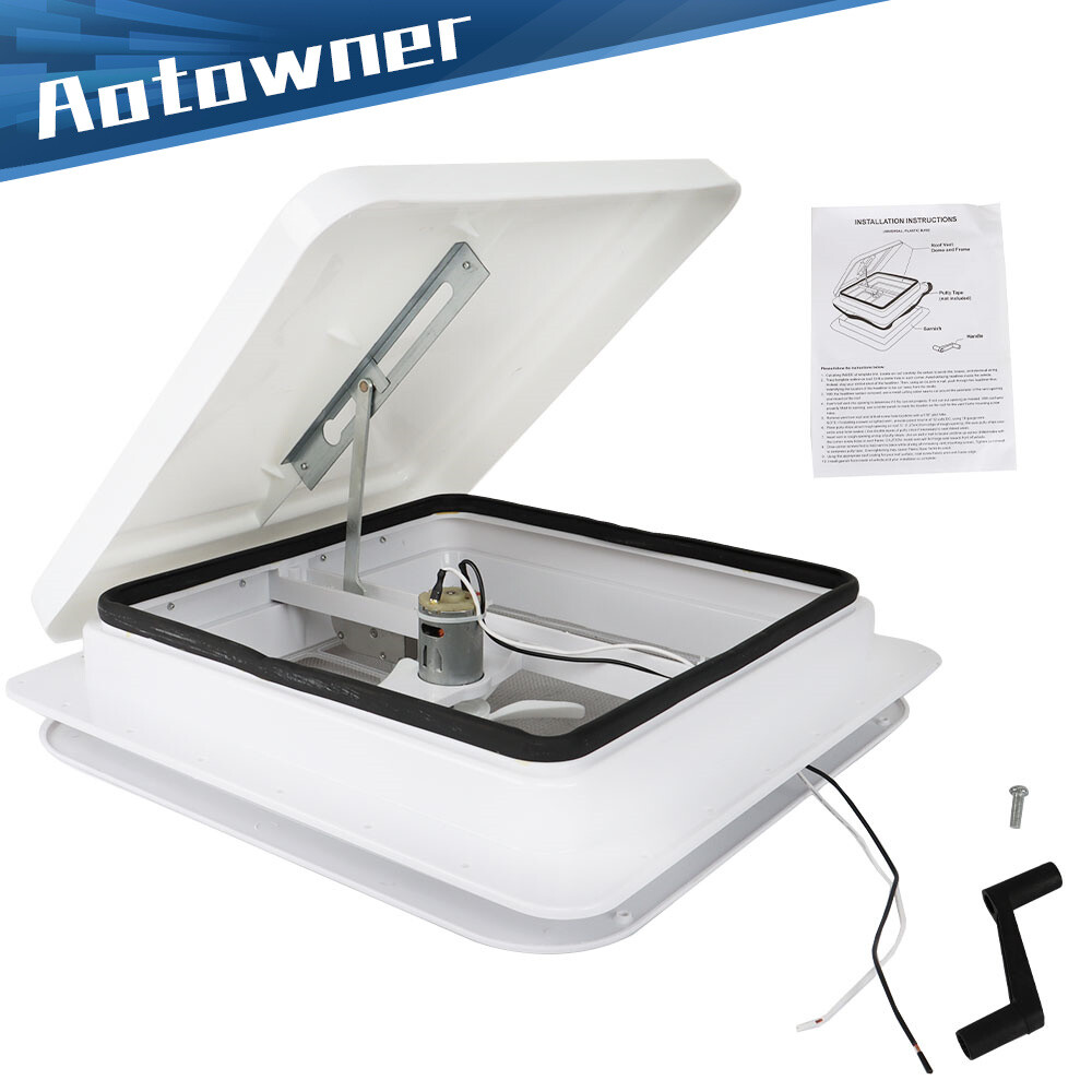 14" RV Trailer Roof Vent Complete Fan White W/ 6"Blades Lid Interior Garnish 12V