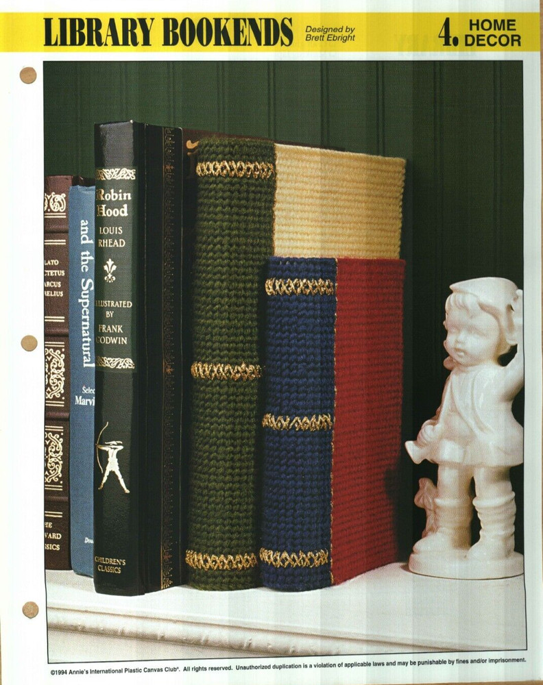 NEW LIBRARY BOOKENDS HOME DECOR ANNIE'S PLASTIC CANVAS PATTERN INSTRUCTIONS